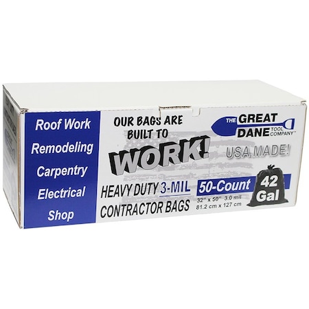 The Brush Man Contractor Trash Bags, 42-Gallon, 3-Mil, 50PK TRASHBAG42-50PL